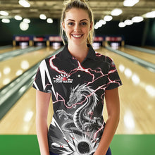 Load image into Gallery viewer, Custom Black And Red Thunder Lightning Dragon Bowling Team Polo Shirts For Women IPHW8556