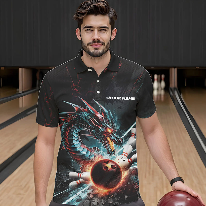 Custom Dragon Bowling Team Polo Shirts For Men, Dragon Bowling League Shirt Bowlers Outfit IPHW8559