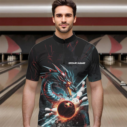 Custom Dragon Bowling Team Quarter-Zip Shirts For Men, Dragon Bowling League Shirt Bowlers Outfit IPHW8559