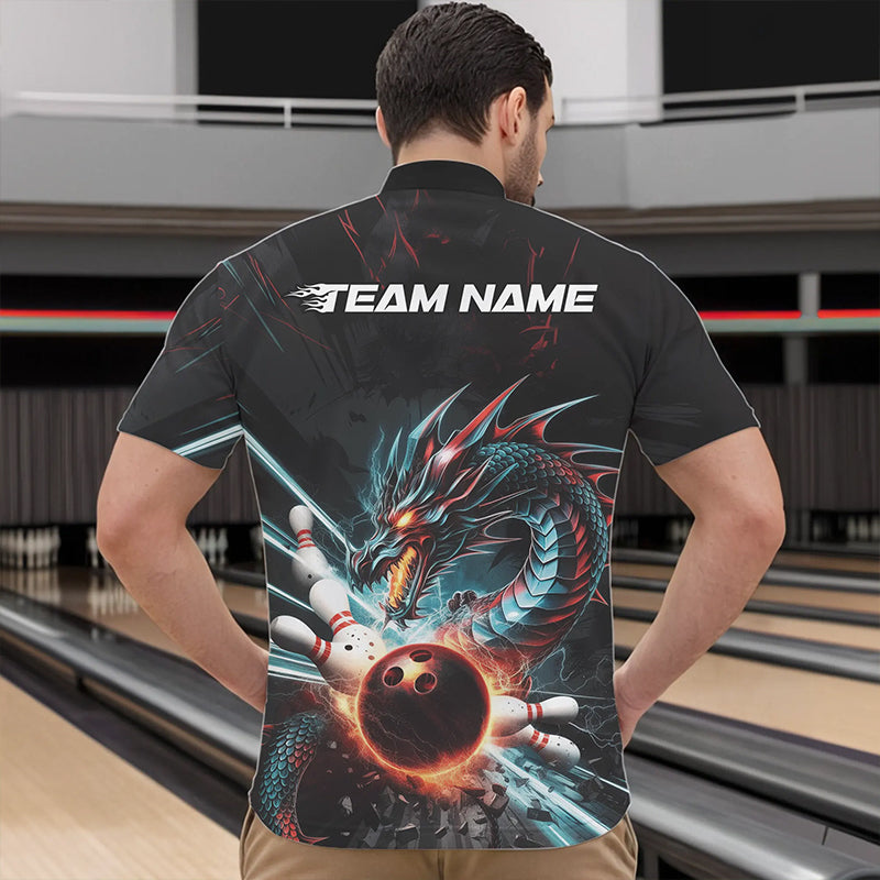 Custom Dragon Bowling Team Quarter-Zip Shirts For Men, Dragon Bowling League Shirt Bowlers Outfit IPHW8559