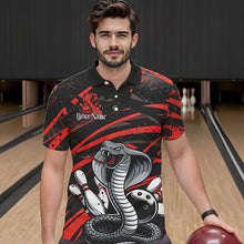 Load image into Gallery viewer, Custom Black And Red Cobra Snake Bowling Team Polo Shirts For Men, Bowling League Shirts IPHW8565