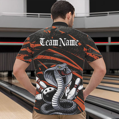 Custom Black And Orange Cobra Snake Bowling Team Quarter-Zip Shirts For Men, Bowling League Shirts IPHW8567