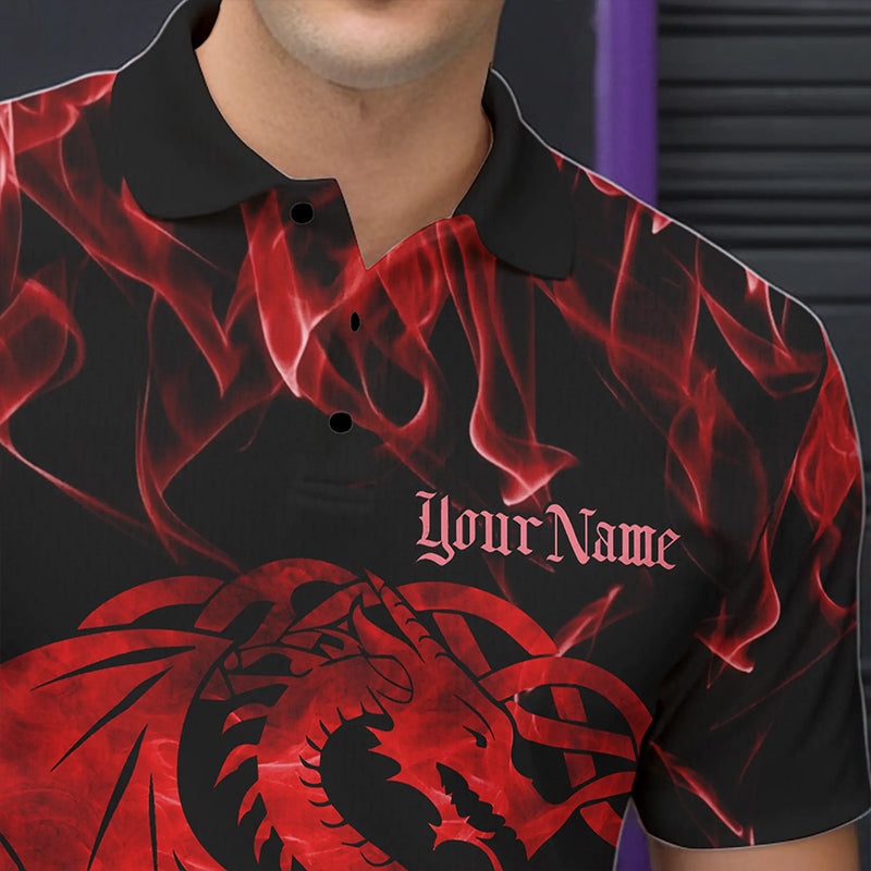 Custom Red Fire Flame Viking Dragon Bowling Polo Team Shirts For Men, Celtic Bowling Shirts IPHW8873