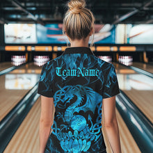 Load image into Gallery viewer, Custom Blue Fire Viking Dragon Bowling Women Quarter-Zip Team Shirts, Celtic Bowling Shirt IPHW8874
