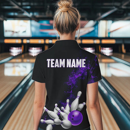 Custom Purple Strike Bowling Women Quarter-Zip Shirts Team Jerseys Bowling League Shirts IPHW8879