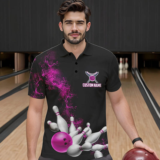 Custom Pink Strike Bowling Polo Shirts For Men Bowling Team Jerseys Bowling League Shirts IPHW8880