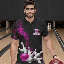 Load image into Gallery viewer, Custom Pink Strike Bowling Polo Shirts For Men Bowling Team Jerseys Bowling League Shirts IPHW8880