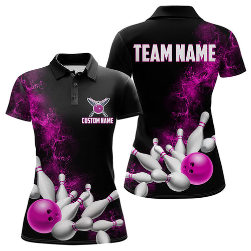 Custom Pink Strike Bowling Polo Shirts For Women Bowling Team Jerseys Bowling League Shirts IPHW8880