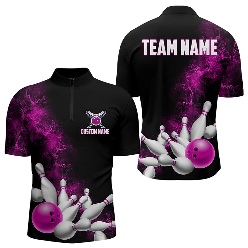 Custom Pink Strike Bowling Quarter-Zip Shirts For Men Bowling Team Jerseys Bowling League Shirts IPHW8880