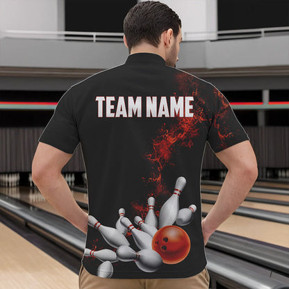 Custom Orange Bowling Quarter-Zip Shirts For Men Bowling Team Jerseys Bowling League Shirts IPHW8881