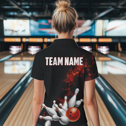 Custom Orange Bowling Women Quarter-Zip Shirts Bowling Team Jerseys Bowling League Shirts IPHW8881