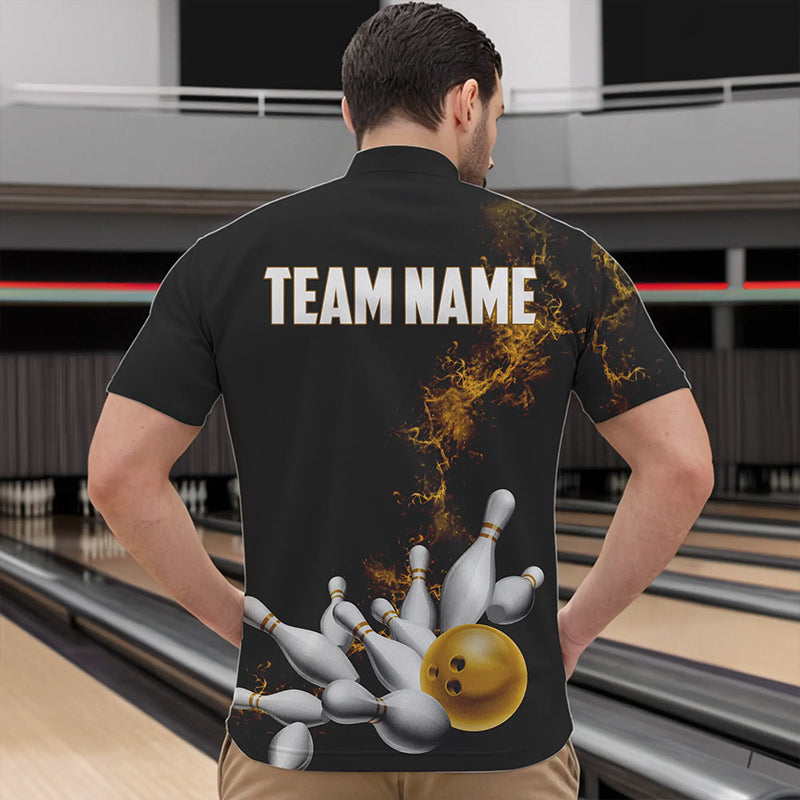 Custom Yellow Bowling Quarter-Zip Shirts For Men Bowling Team Jerseys Bowling League Shirts IPHW8882