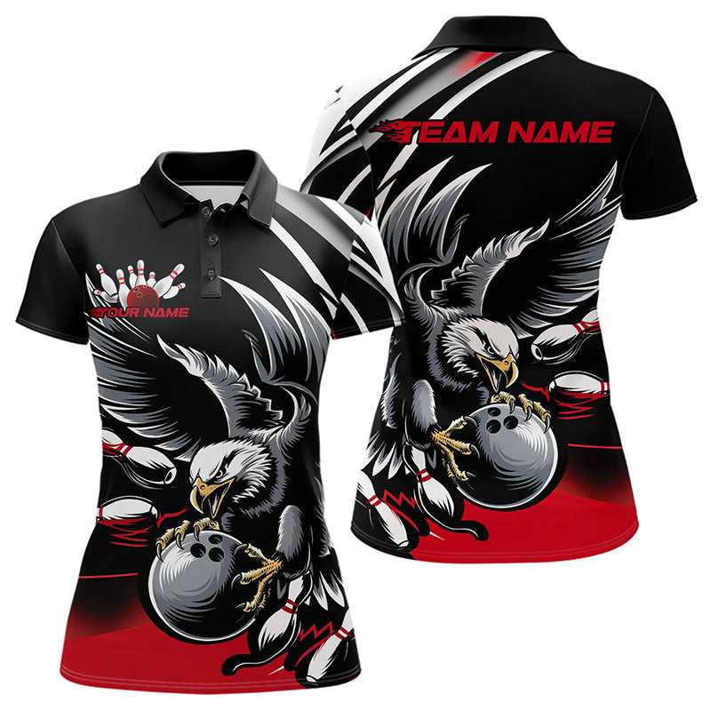 Custom Black And Red Eagle Bowling Jerseys, Bowling Team Women Polo Shirts Bowlers Outfits IPHW8886