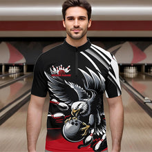 Load image into Gallery viewer, Custom Black And Red Eagle Bowling Jerseys, Bowling Team Men Quarter-Zip Shirts Bowlers Outfits IPHW8886