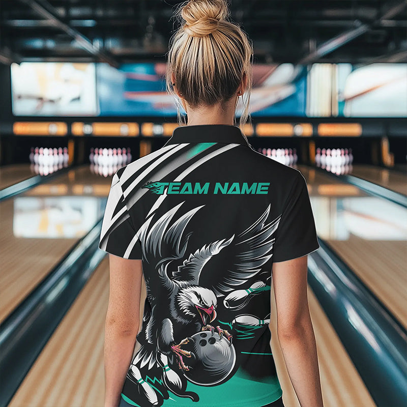 Custom Black And Blue Eagle Bowling Jerseys, Bowling Team Women Quarter-Zip Shirts IPHW8887