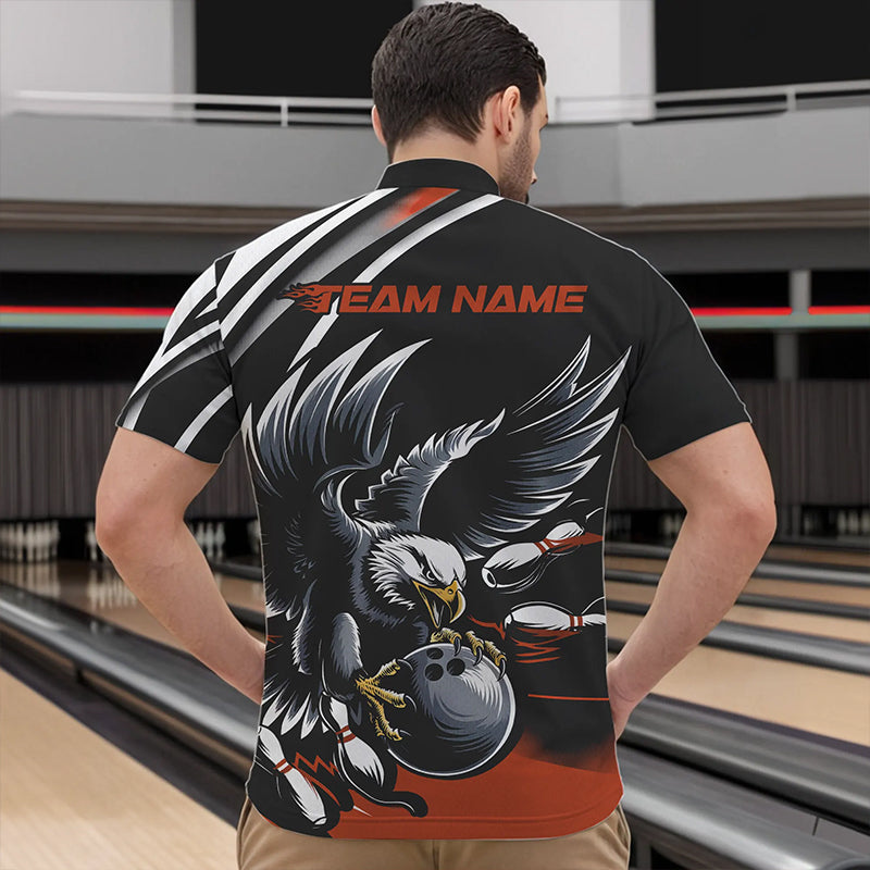Custom Black And Orange Eagle Bowling Jerseys, Bowling Team Men Quarter-Zip Shirts Bowlers Outfits IPHW8888