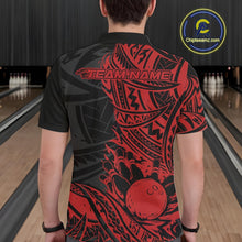 Load image into Gallery viewer, Custom Black And Red Maori Style Koru Spiral Tribal Men Bowling Polo Team Shirt IPHW10956