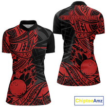 Load image into Gallery viewer, Custom Black And Red Maori Style Koru Spiral Tribal Women Bowling Quarter-Zip Team Shirt IPHW10956