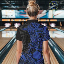 Load image into Gallery viewer, Custom Black And Blue Maori Style Koru Spiral Tribal Women Bowling Polo Team Shirt IPHW10957