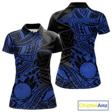 Load image into Gallery viewer, Custom Black And Blue Maori Style Koru Spiral Tribal Women Bowling Polo Team Shirt IPHW10957