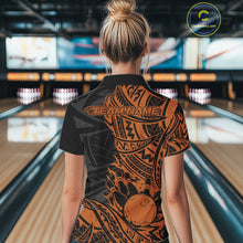 Load image into Gallery viewer, Custom Black And Orange Maori Style Koru Spiral Tribal Women Bowling Quarter-Zip Shirt IPHW10958