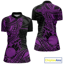 Load image into Gallery viewer, Custom Black And Purple Maori Style Koru Spiral Tribal Women Bowling Quarter-Zip Shirt IPHW10959