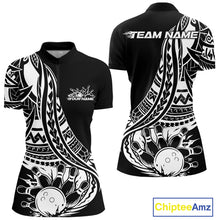 Load image into Gallery viewer, Custom Black And White Maori Style Koru Spiral Tribal Women Bowling Quarter-Zip Shirt IPHW10960