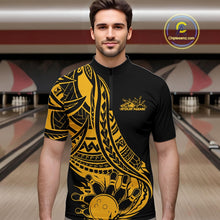 Load image into Gallery viewer, Custom Black And Yellow Maori Style Koru Spiral Tribal Men Bowling Quarter-Zip Team Shirt IPHW10963