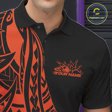 Load image into Gallery viewer, Custom Black And Orange Maori Style Koru Spiral Tribal Men Bowling Polo Team Shirt IPHW10964
