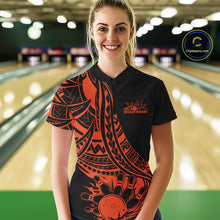 Load image into Gallery viewer, Custom Black And Orange Maori Style Koru Spiral Tribal Women Bowling Quarter-Zip Shirt IPHW10964