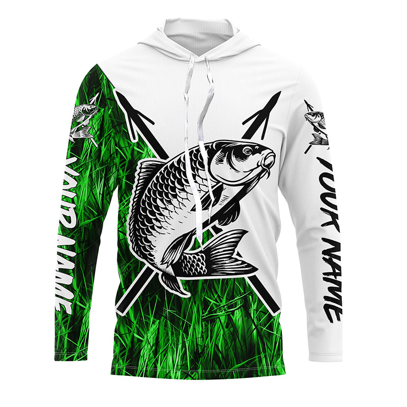 Carp Fish Bowfishing Shirts, Custom Carp Bow Fishing Long Sleeve Tournament Shirts | Green Camo IPHW6397