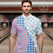 Load image into Gallery viewer, Custom Cute Pastel Pink And Blue Flower Bowling Men Quarter-Zip Shirts, Floral Bowling Jerseys IPHW11267