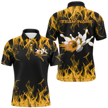 Load image into Gallery viewer, Black And Yellow Vibrant Flame Custom Men's Bowling Team Uniform, Bowling Tournament Shirts IPHW7716