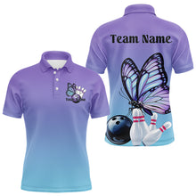 Load image into Gallery viewer, Custom Blue And Purple Gradient Butterfly Unisex Bowling Polo Shirts, Bowling Team Shirt IPHW8146