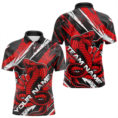 Custom Black And Red Cobra Snake Bowling Jerseys, Bowling Team Polo Shirts For Men IPHW8580