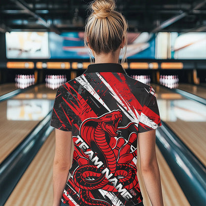 Custom Black And Red Cobra Snake Bowling Jerseys, Bowling Team Womens Quarter-Zip Shirts IPHW8580