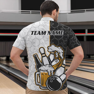 Custom Funny Bowling And Beer Team Bowling Quarter-Zip Shirts For Men, Bowling Pattern Shirt IPHW8891