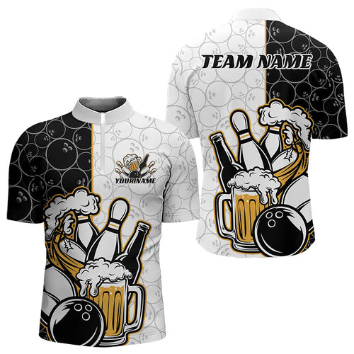 Custom Funny Bowling And Beer Team Bowling Quarter-Zip Shirts For Men, Bowling Pattern Shirt IPHW8891