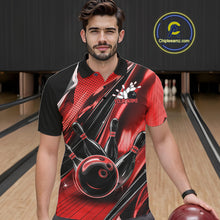 Load image into Gallery viewer, Custom Black And Red Bowling Jerseys For Men, Bowling Team Polo Shirts With Name IPHW10965