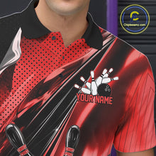 Load image into Gallery viewer, Custom Black And Red Bowling Jerseys For Men, Bowling Team Polo Shirts With Name IPHW10965