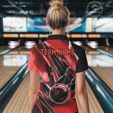Load image into Gallery viewer, Custom Black And Red Bowling Jerseys For Women, Bowling Team Polo Shirts With Name IPHW10965