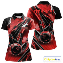 Load image into Gallery viewer, Custom Black And Red Bowling Jerseys For Women, Bowling Team Polo Shirts With Name IPHW10965