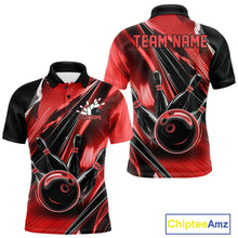 Load image into Gallery viewer, Custom Black And Red Bowling Jerseys For Men, Bowling Team Polo Shirts With Name IPHW10965