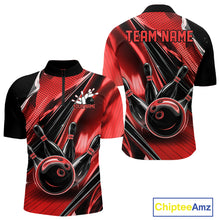 Load image into Gallery viewer, Custom Black And Red Bowling Jerseys For Men, Bowling Team Quarter-Zip Shirts With Name IPHW10965