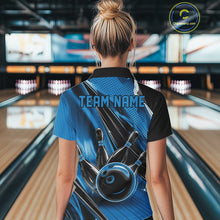 Load image into Gallery viewer, Custom Black And Blue Bowling Jerseys For Women, Bowling Team Shirts With Name IPHW10966