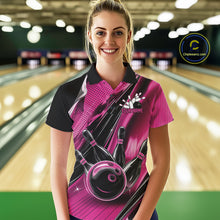 Load image into Gallery viewer, Custom Black And Pink Bowling Jerseys For Women, Bowling Team Polo Shirts With Name IPHW10968