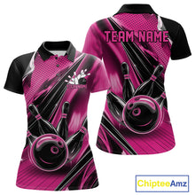 Load image into Gallery viewer, Custom Black And Pink Bowling Jerseys For Women, Bowling Team Polo Shirts With Name IPHW10968