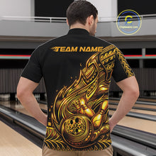 Load image into Gallery viewer, Custom Black And Gold Tribal Flame Bowling Men Quarter-Zip Shirts, Polynesian Bowler Outfit IPHW10973