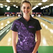 Load image into Gallery viewer, Custom Black And Purple Tribal Flame Bowling Women Polo Shirts, Polynesian Bowler Outfit IPHW10974