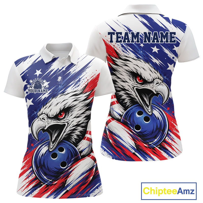 Bowling shirt with eagle design and 'Team Name' text, featuring American flag colors.